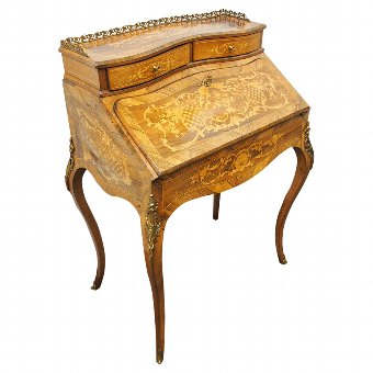 French Marquetry Inlaid Walnut Ladies Desk
