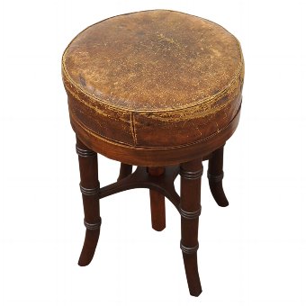 George III Mahogany Revolving Stool with Brown Leather Top