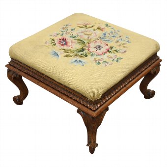 Large Victorian Walnut Stool with Gros Point Top