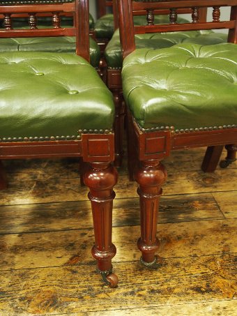 Antique Set of 12 Mahogany and Green Leather Dining Chairs