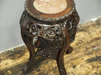 Antique Chinese Rosewood and Marble Stand