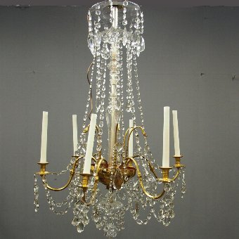 Large Gilt Brass and Glass Chandelier