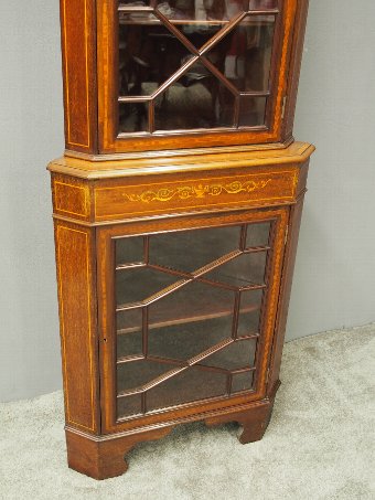 Antique Late Victorian Inlaid Corner Cupboard