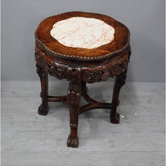 Chinese Rosewood and Marble Inlaid Plant Stand