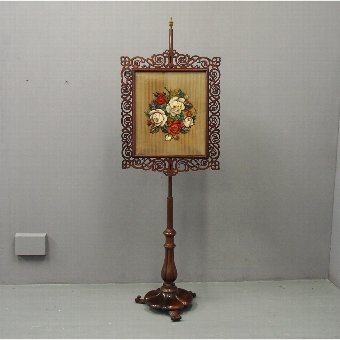 Mid Victorian Rosewood Embroidered Pole Screen