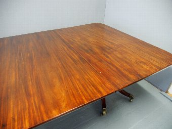 Antique George IV Mahogany Twin Pillar Dining Table with 1 Leaf