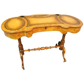 Victorian Burr Walnut Shaped Writing Table / Desk