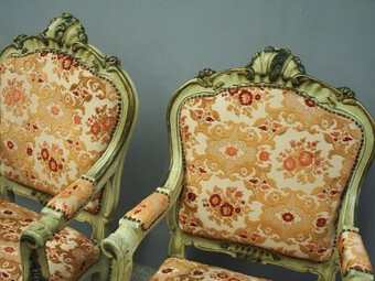 Antique Pair of Italian Carved and Painted Armchairs