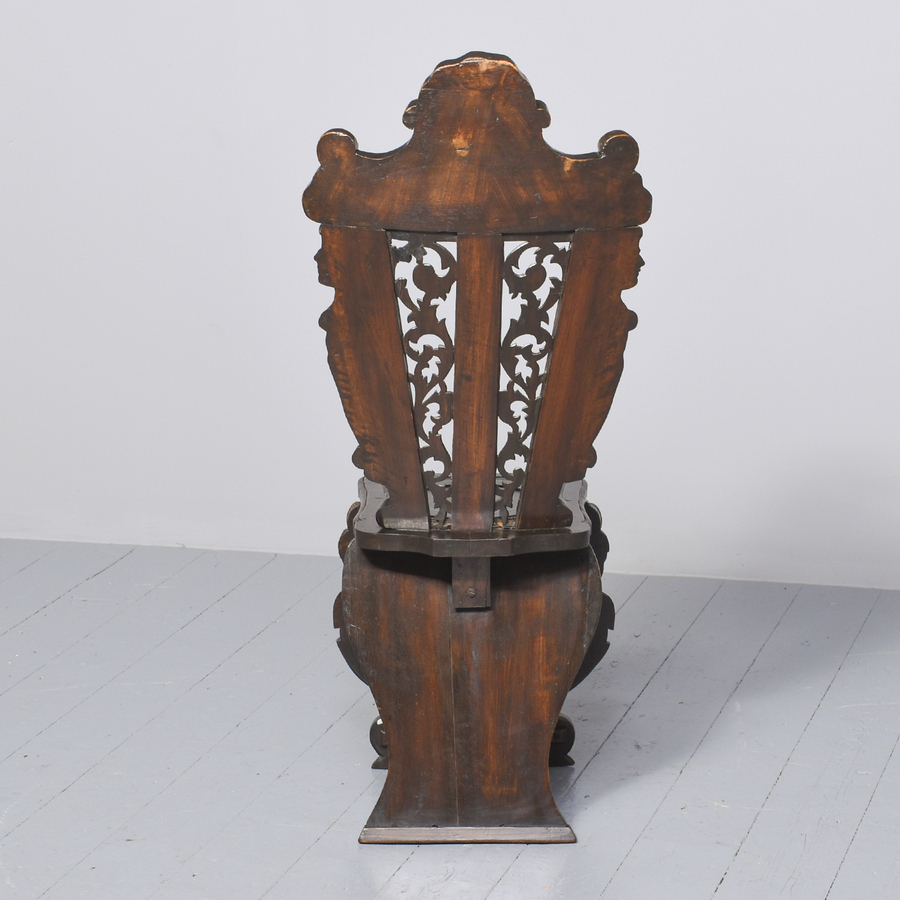 Antique A Carved Walnut Italian Sgabello Hall Chair