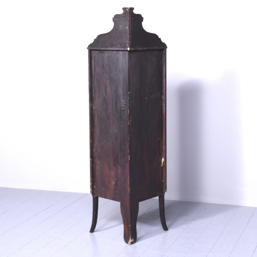 Antique Late Victorian Sheraton Style Inlaid Bowfront Corner Cabinet In Fiddleback Mahogany