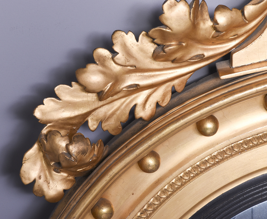 Antique Large Regency Gilded Convex Mirror