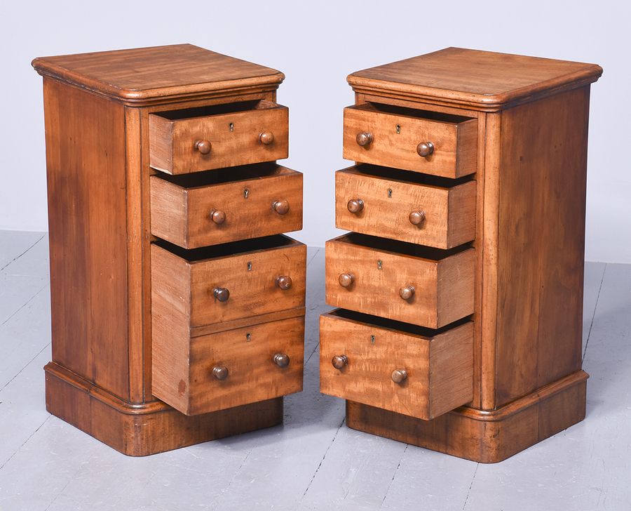 Antique Pair of Mid-Victorian Figured Mahogany Lockers/Chest of Drawers