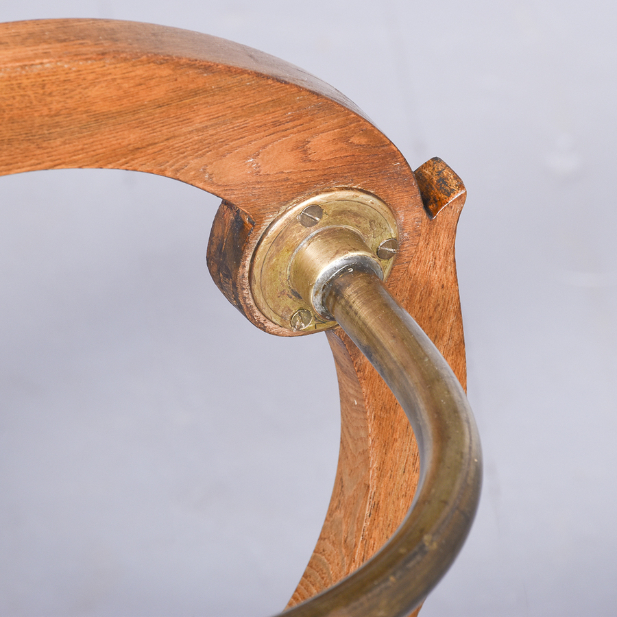 Antique Art Nouveau Brass and Oak Stick Stand