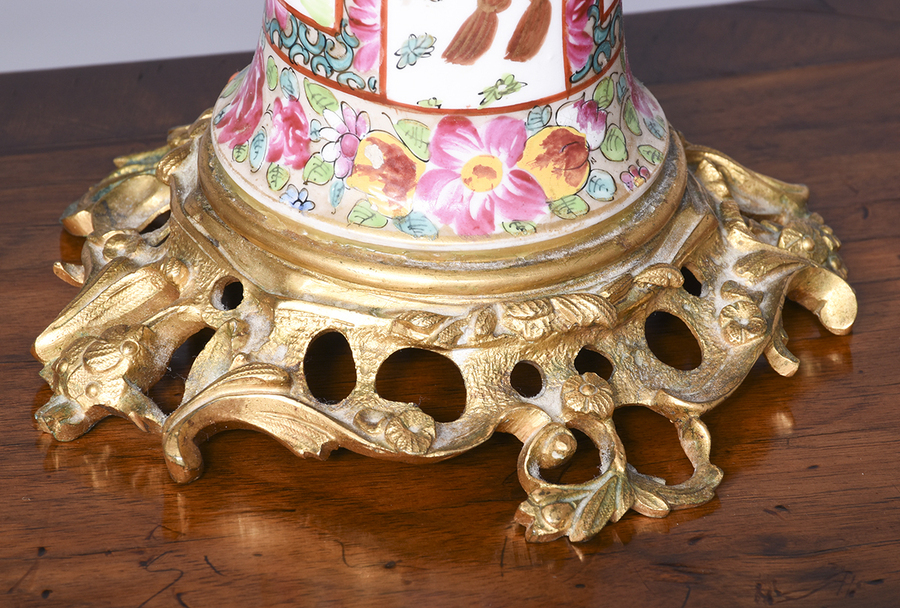 Antique Pair of Canton Vase Lamps