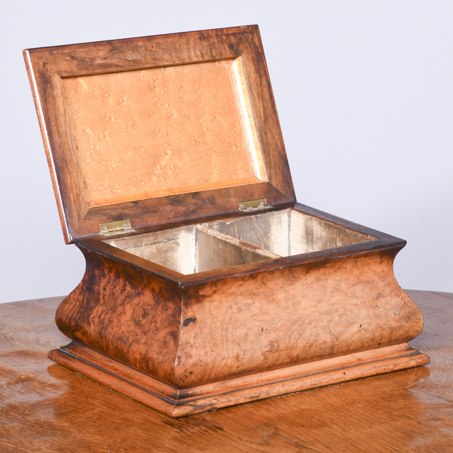 Antique Exceptional Quality William IV Sarcophagus Shaped Burr Walnut Tea Caddy