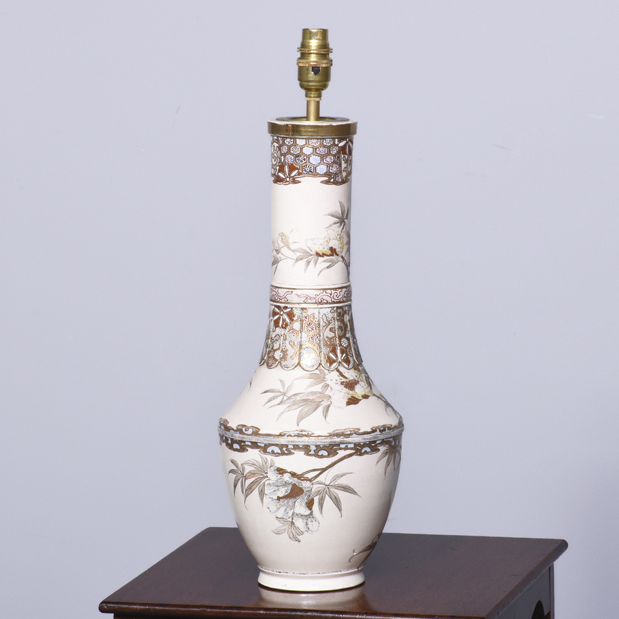 Japanese Hand Painted Pottery Vase Converted to a Lamp