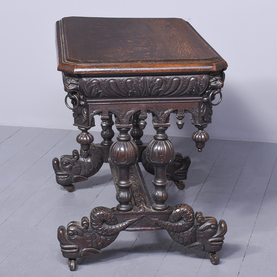 Antique Carved Oak Dolphin Table