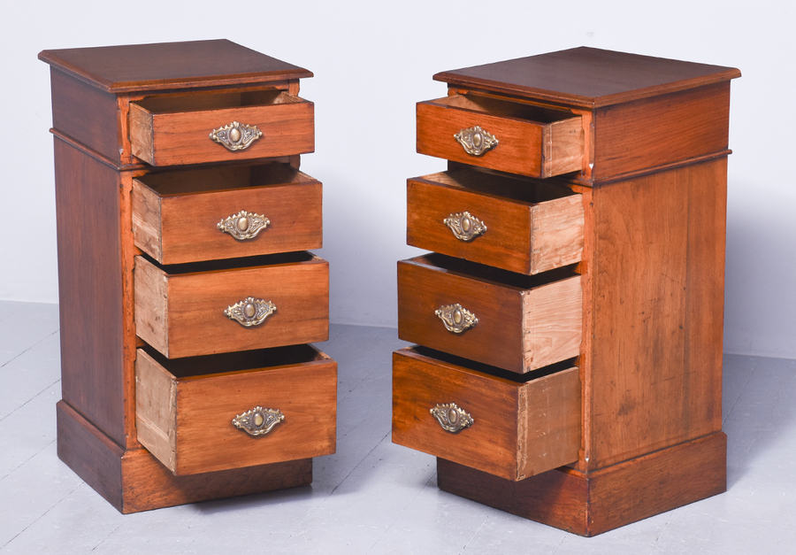 Antique Pair of Late Victorian Straight-Grained Walnut, Neat-Sized Chest of Drawers/Bedside Lockers