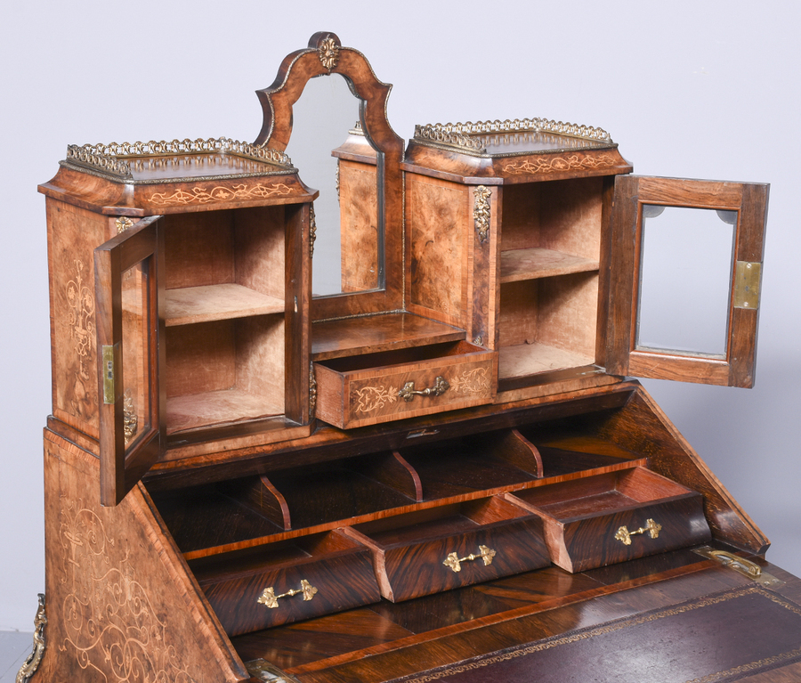 Antique Mid Victorian Inlaid Burr Walnut Ladies Writing Desk (Bonheur De Jour)