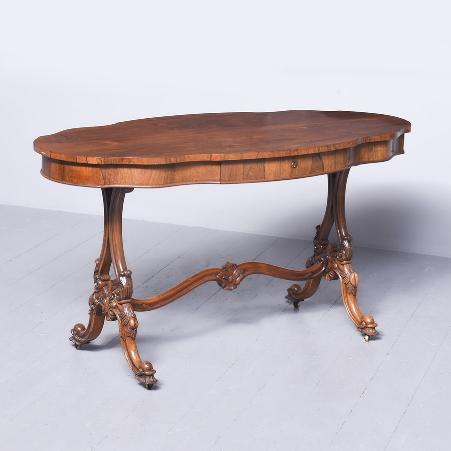 Antique Exceptional Quality Victorian Free Standing Oval Rosewood Library Table