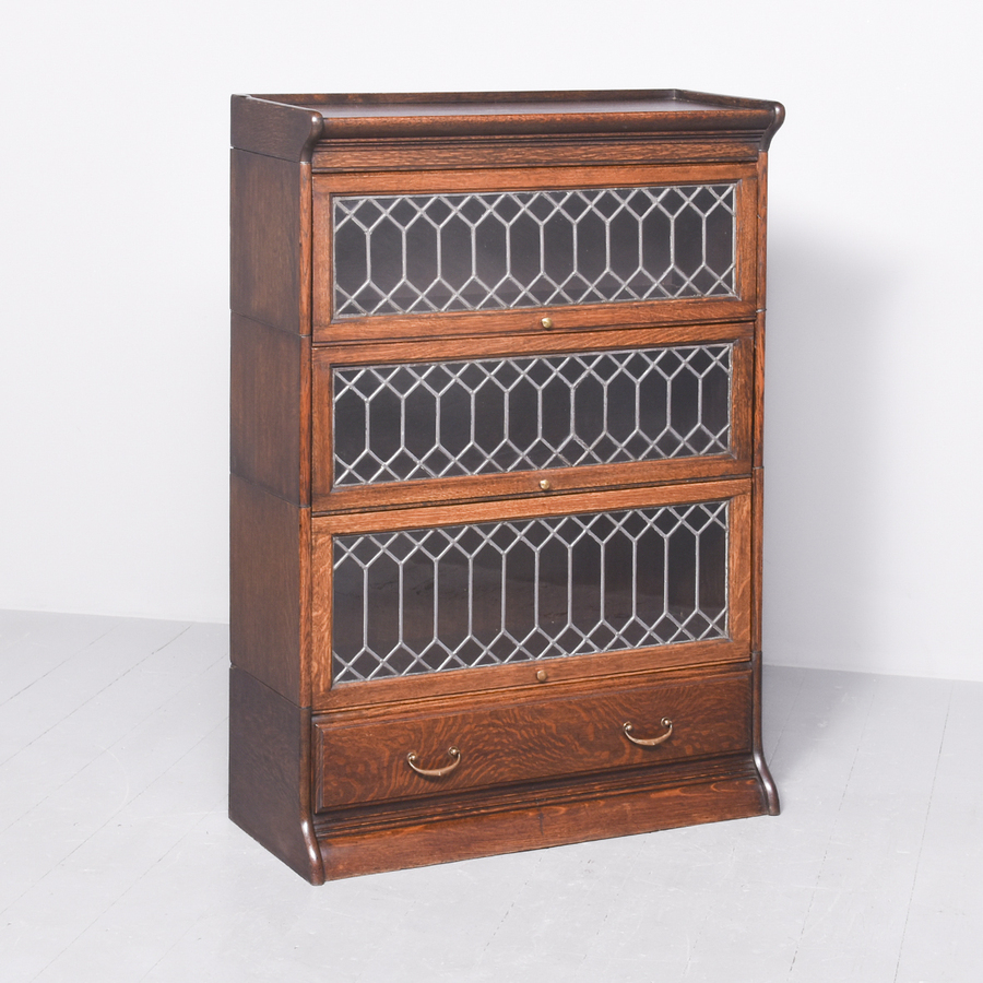 Quality Leaded Glass Oak Sectional Bookcase