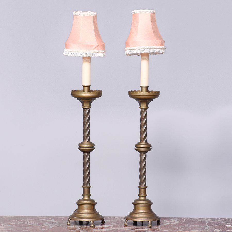 Antique Pair of Cast Brass Table Lamps
