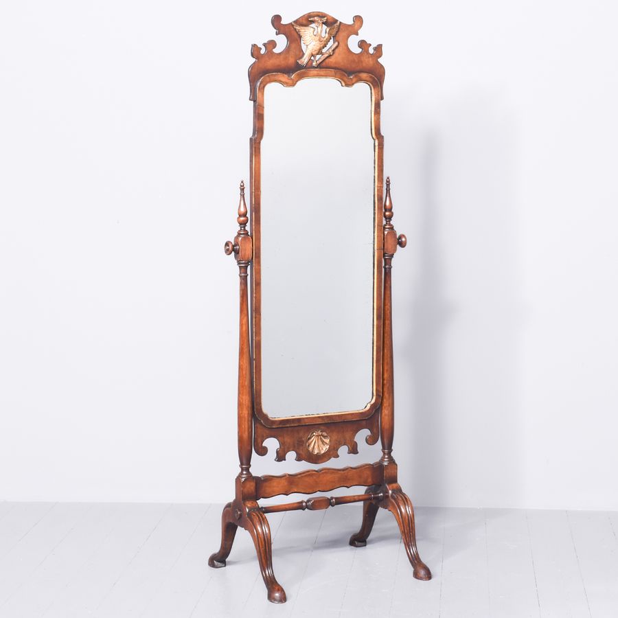 Antique Rare, Georgian-Style Gilded Walnut Tall Cheval Mirror