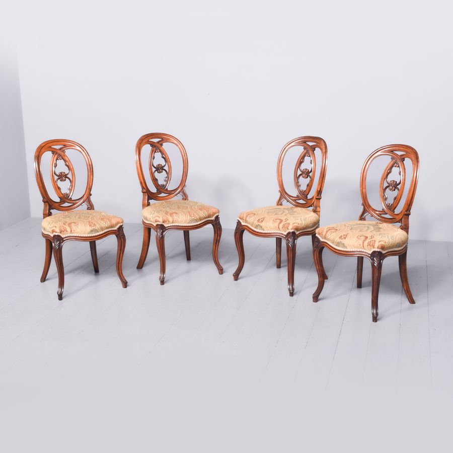 Four Quality Carved Walnut Cabriole Leg Side Chairs