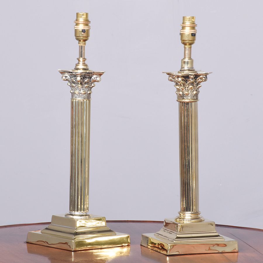 Matched Pair of Victorian Brass Lamps (Now Electric)