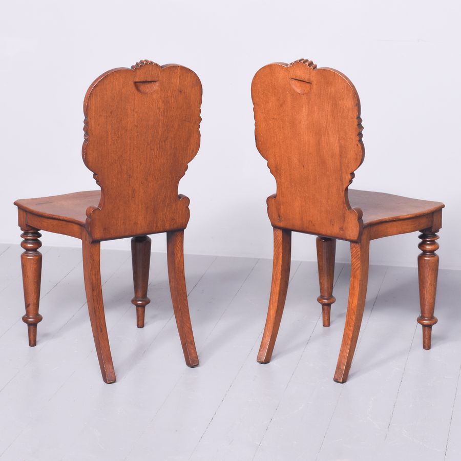 Antique  Quality Pair of Early Victorian Oak Hall Chairs