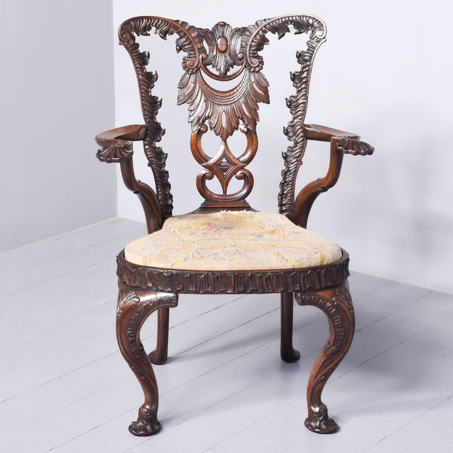 Antique A Quality George II Style Carved Mahogany Armchair
