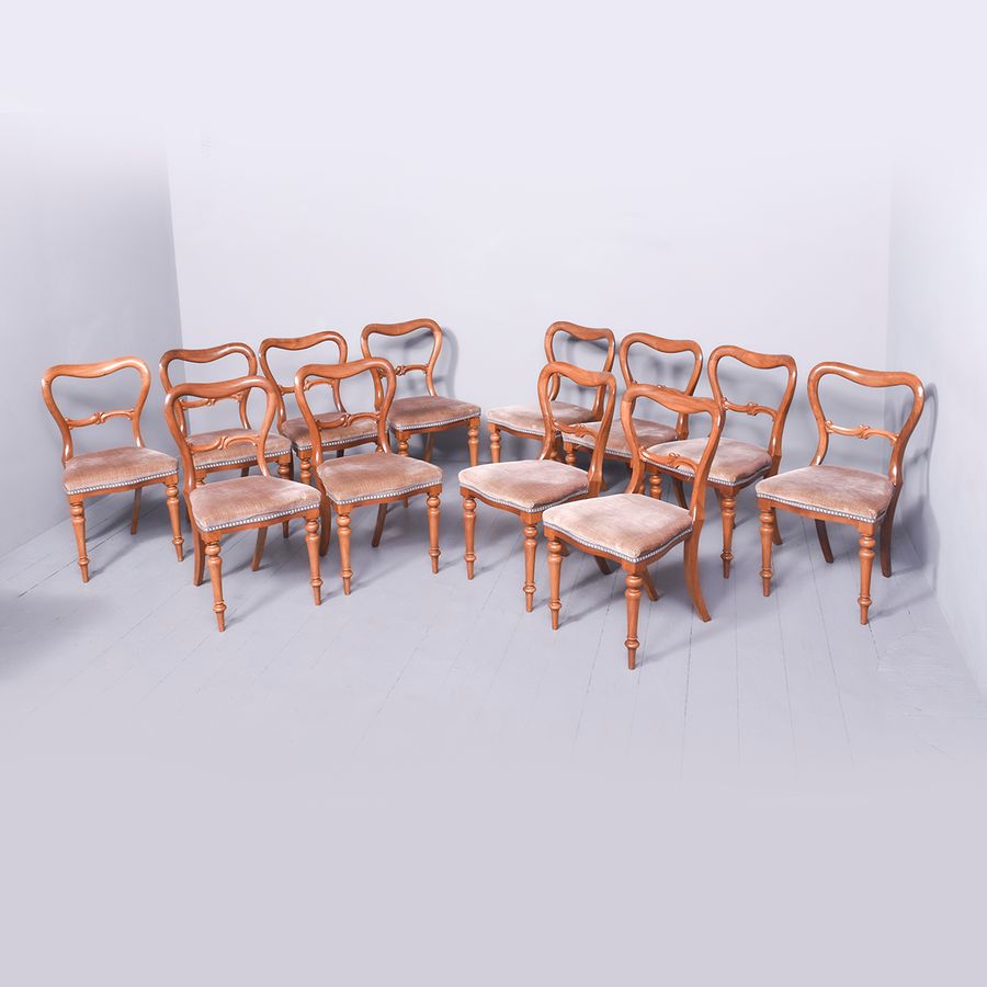 Set of 12 Neat-Sized Walnut Late 19th Century Dining Chairs
