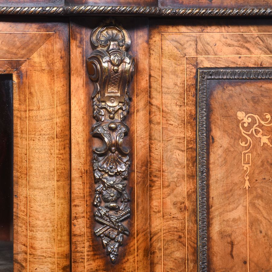 Antique Attractive Mid-Victorian Inlaid Figured Walnut Credenza/Cabinet
