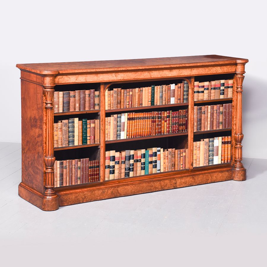 Antique Exhibition Quality Victorian, Burr Walnut Open Bookcase