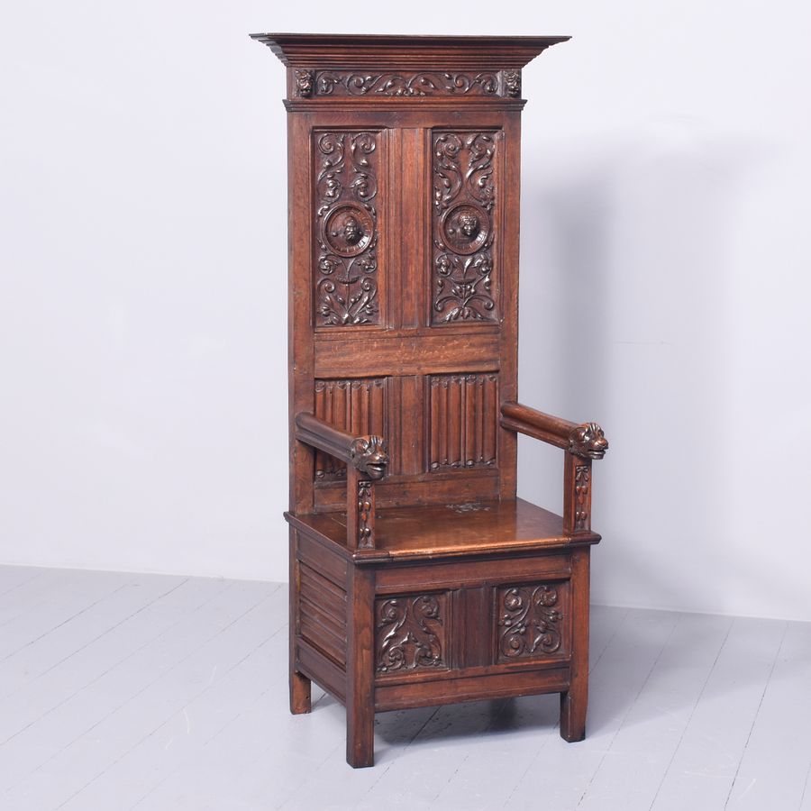 Tall Carved French Oak Hall Chair