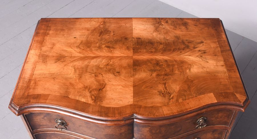 Antique Neat-Sized George II Style Figured Walnut Serpentine-Fronted Chest of Drawers