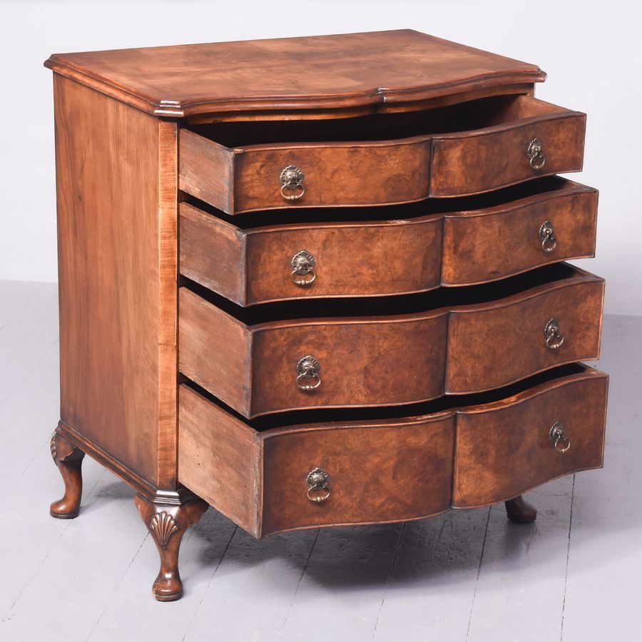 Antique Neat-Sized George II Style Figured Walnut Serpentine-Fronted Chest of Drawers