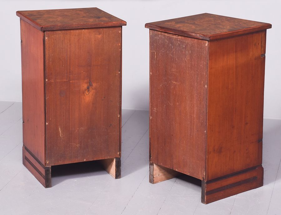 Antique Pair of Victorian Figured Walnut Neat-Sized Chests of Drawers/Bedside Lockers
