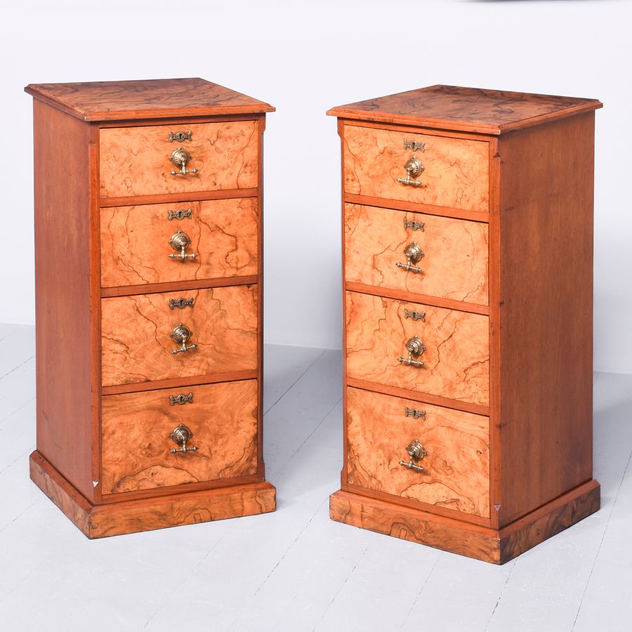 Pair of Figured Walnut Neat-Sized Victorian Chests of Drawers