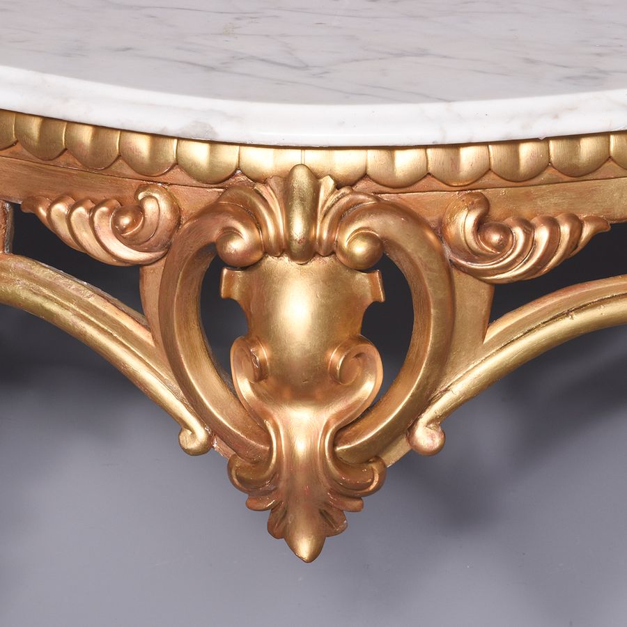 Antique Large Victorian Gilded Marble Top Console Table