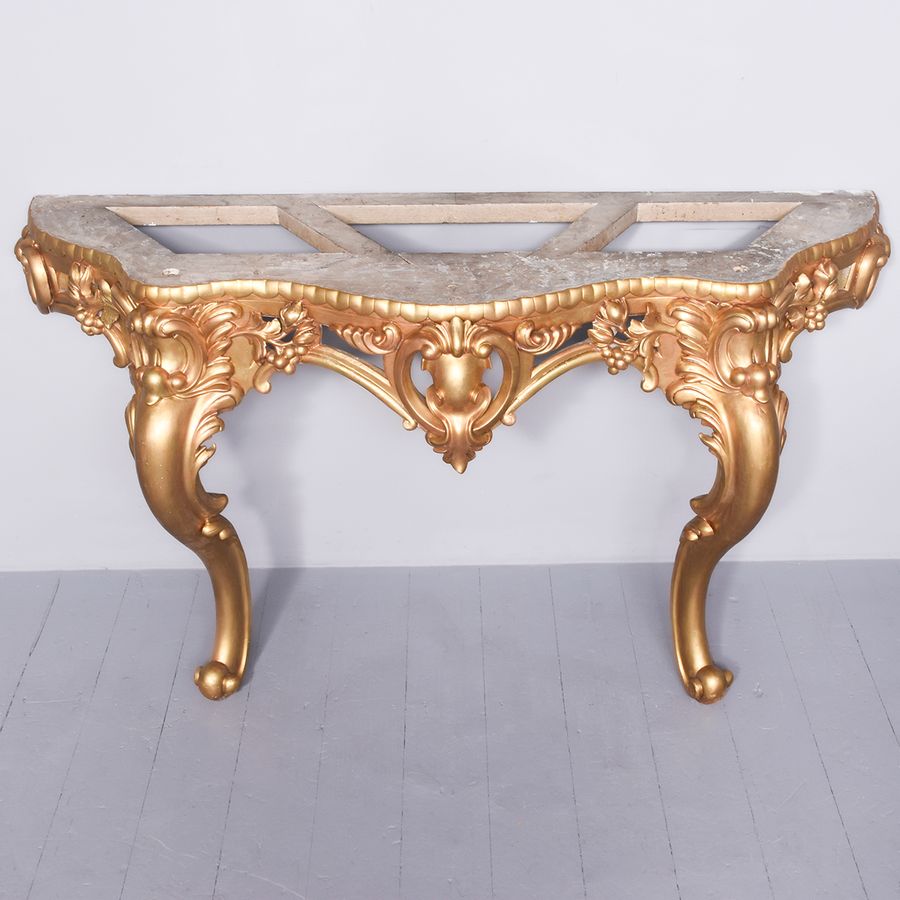 Antique Large Victorian Gilded Marble Top Console Table