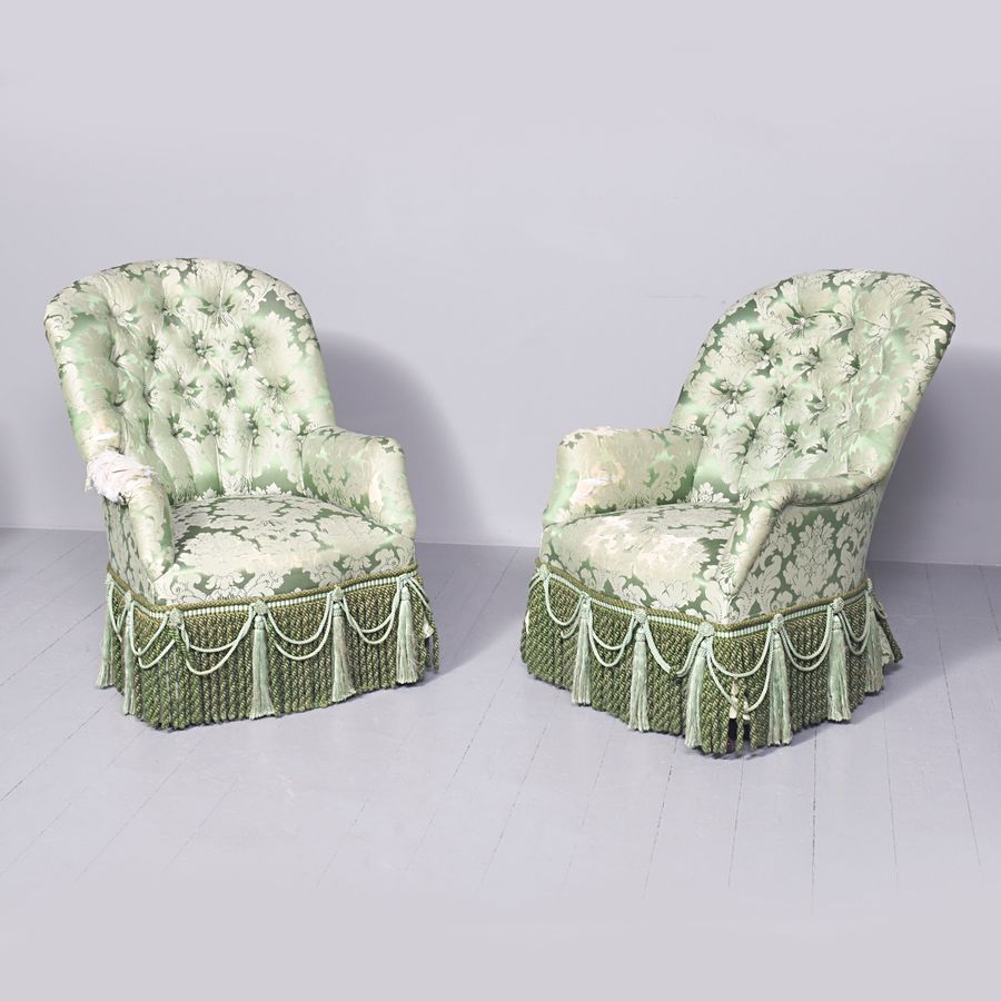 Antique Exceptional Pair of Victorian Easy Chairs