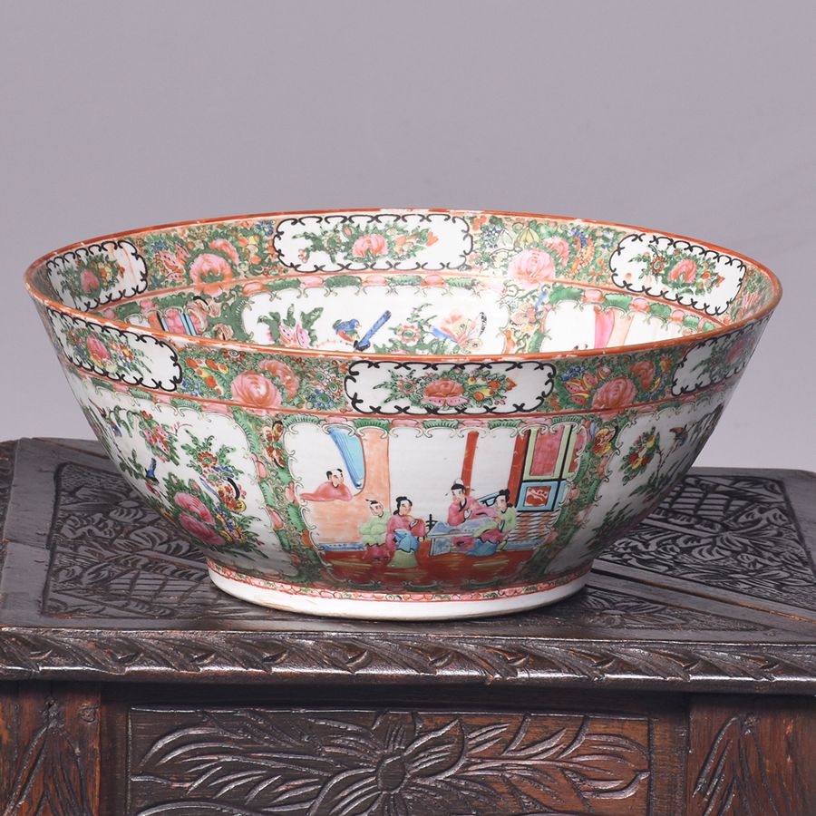 Qing Dynasty Canton (Mandarin) Famille Rose and Famille Verte Large Punch Bowl