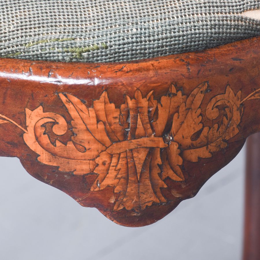 Antique 19th Century Dutch Foliate Marquetry Inlaid Mahogany Side Chair