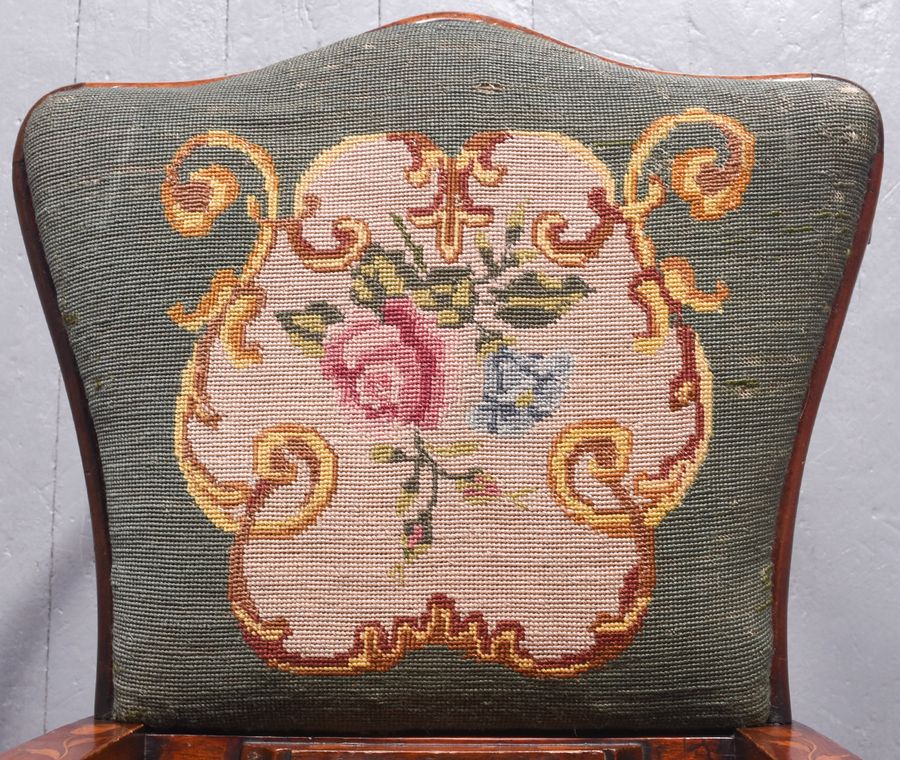 Antique 19th Century Dutch Foliate Marquetry Inlaid Mahogany Side Chair
