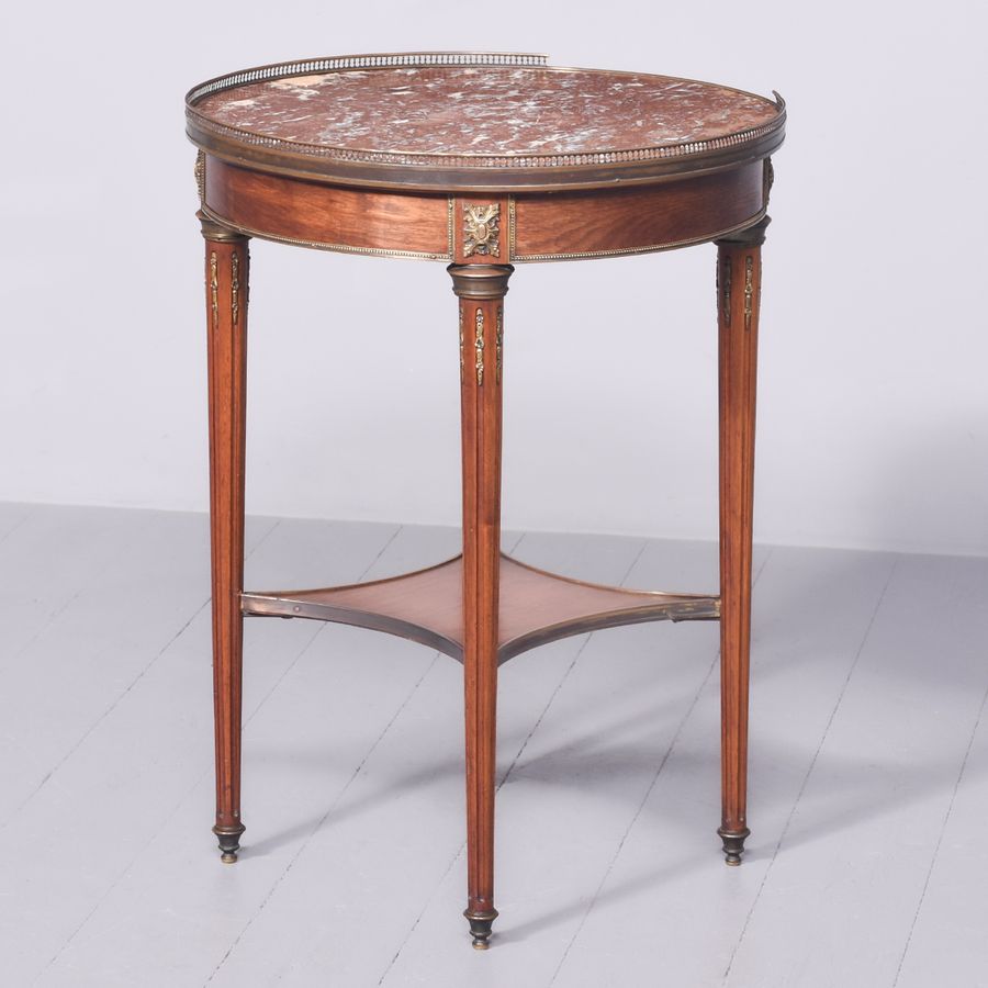 Antique Louis XVI Style French marble top walnut gueridon (circular occasional table)
