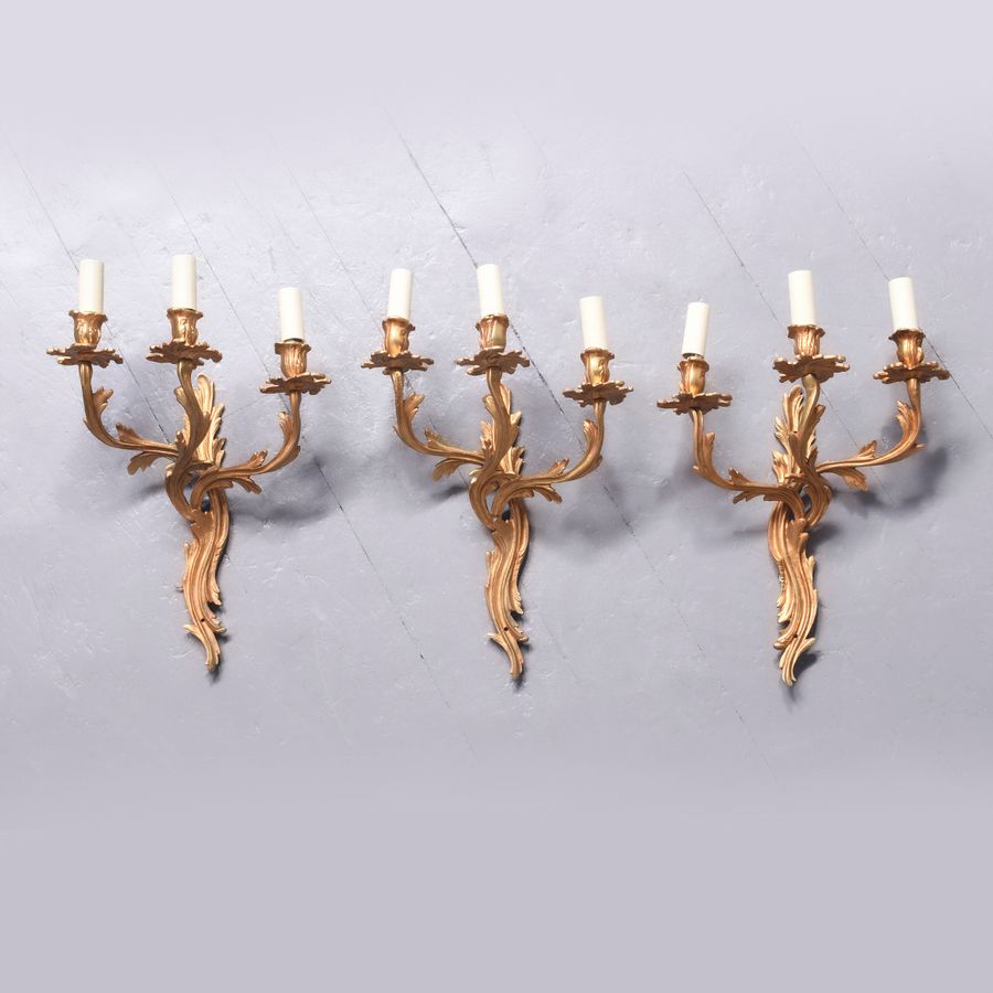 Set of 3 Gilded Brass Wall Sconces