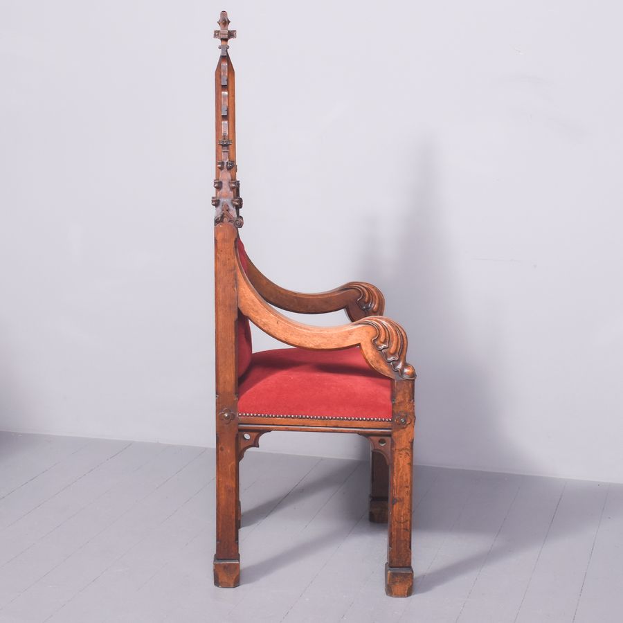 Antique Magnificent Victorian Gothic Revival Carved Oak Throne Chair