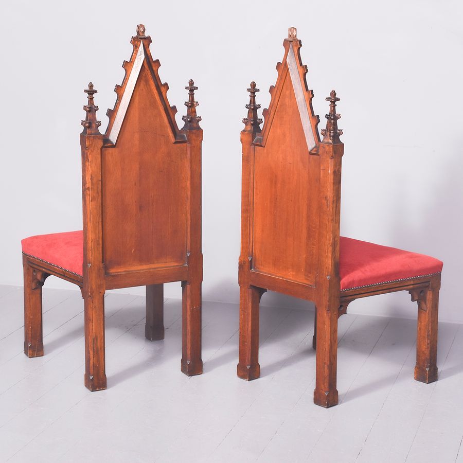 Antique Pair of Victorian High Gothic Style Side Chairs 