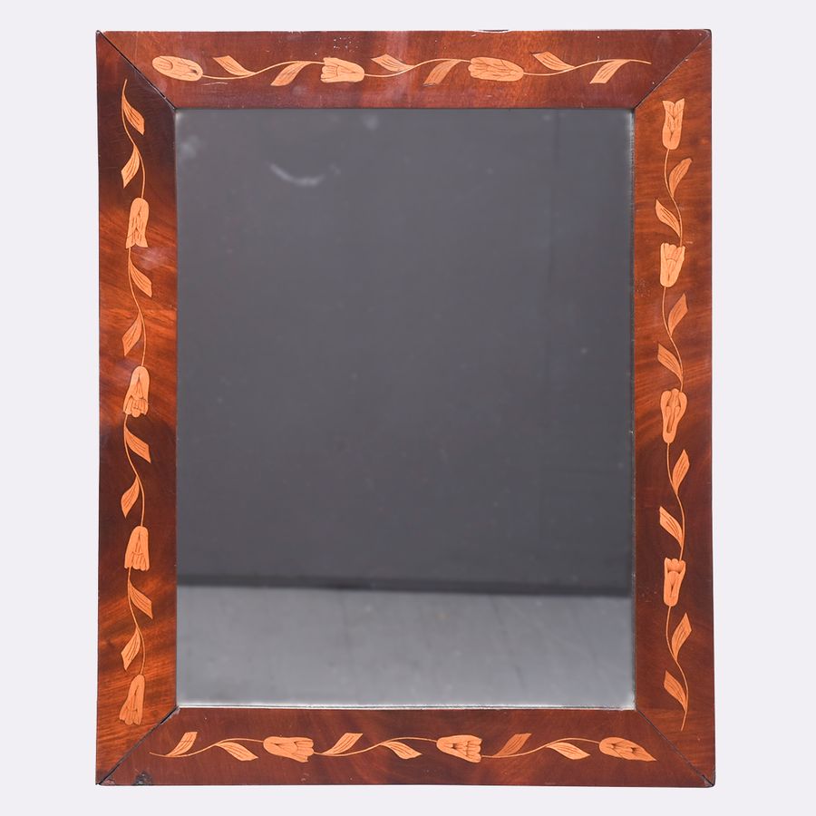 Decorative Dutch Marquetry Inlaid Rectangular Mahogany Wall Mirror